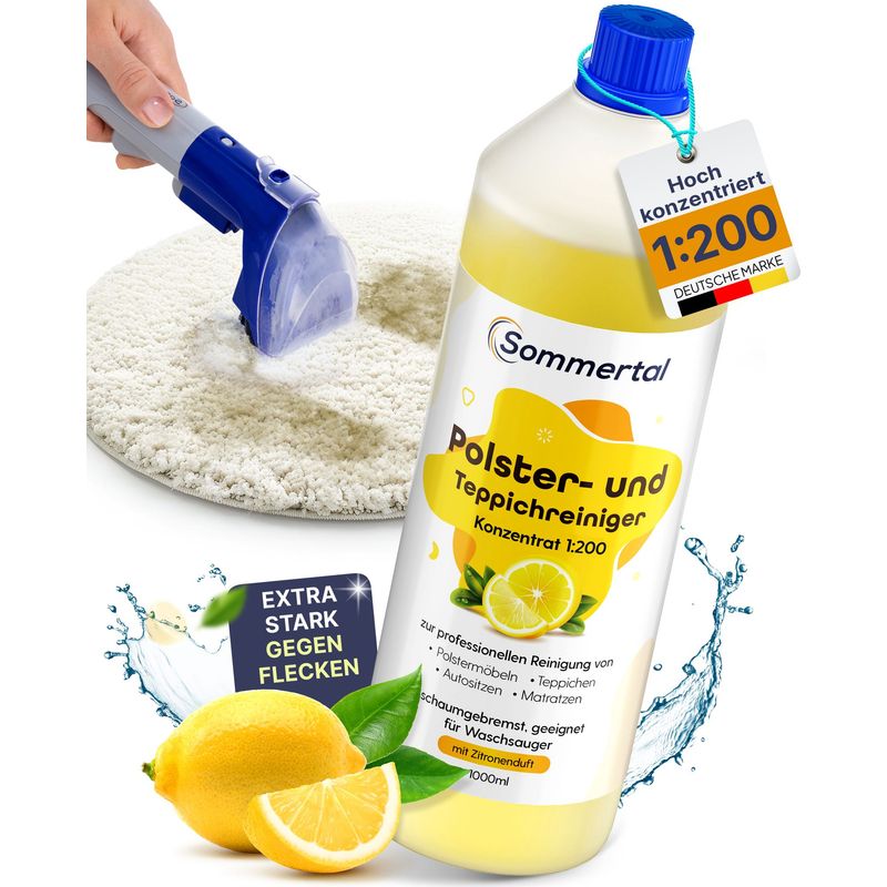 Sommertal Polster- und Teppichreiniger, 1L Profi Konzentrat, für über 40 Waschvorgänge, geeignet für Sofa, Polster, Auto Sitze, Teppich