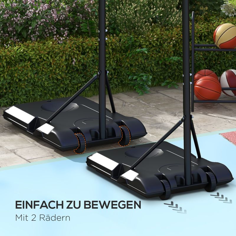 SPORTNOW Panier De Basket Sur Pied Réglable 236-293 Cm, Roulettes, Panneau 107 Cm, Base Stable (eau/sable) – Intérieur/extérieur
