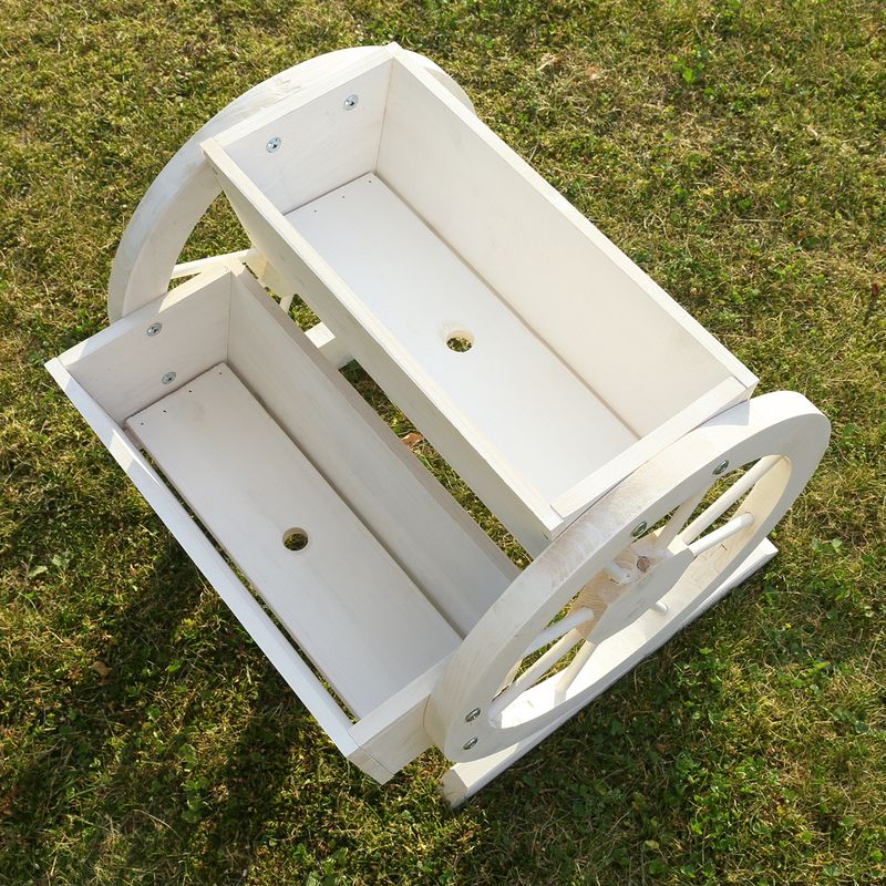 Melko Wagenrad Blumenkasten aus Holz 44 x 42 x 40 cm  schner  Deko-Pflanzkbel mit groen Wagenrdern, Fichtenholz, wei
