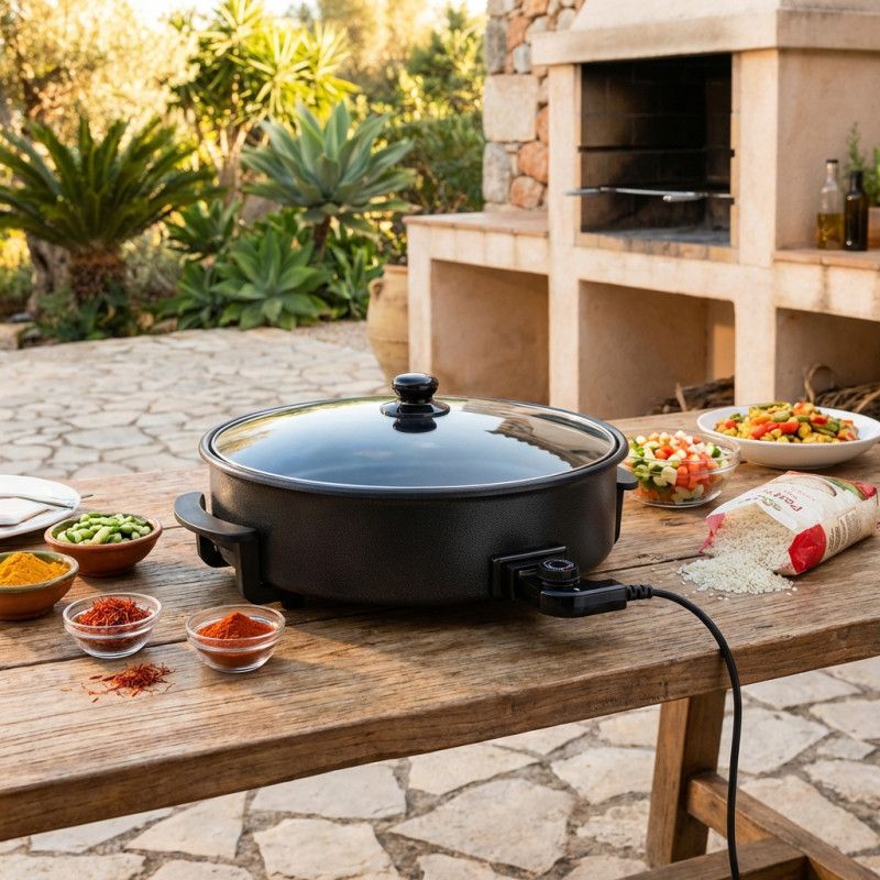 SOGO Poêle à paella électrique avec couvercle en verre renforcé et revêtement antiadhésif | intérieur 42 cm | profondeur 4,5 cm | thermostat réglable jusqu'à 240 °C | 1 500 W SOGO Poêle à paella électrique avec couvercle en verre renforcé et revêtement antiadhésif | intérieur 42 cm | profondeur 4,5 cm | thermostat réglable jusqu'à 240 °C | 1 500 W