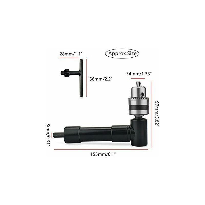 QWORK 90° Right Angle Drill Attachment – 8mm Hex Shank, 10mm Keyed Chuck, 1500 RPM, For Tight Spaces & Hard-to-Reach Areas
