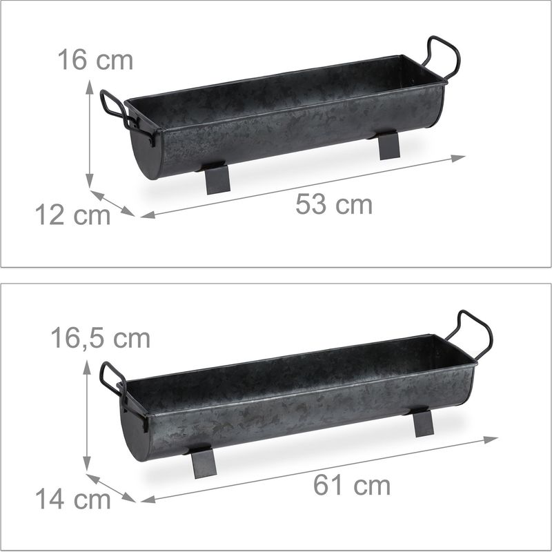 Relaxdays Blumenkasten Dachrinne, 2er Set, Garten & innen, Vintage Design, Eisen, Metallwannen zum Bepflanzen, anthrazit