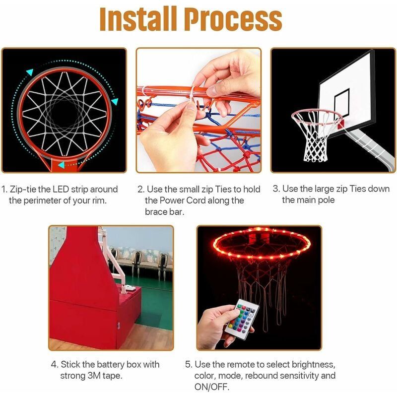 Led Lumineux Basket Clignotant Lumières De Panier De Basket-ball, Lumière LED De Jante De Basket-ball  Télécommandée, 16 Changements De Couleur Par Vous-même, étanche, Super  Lumineux Leroy Merlin