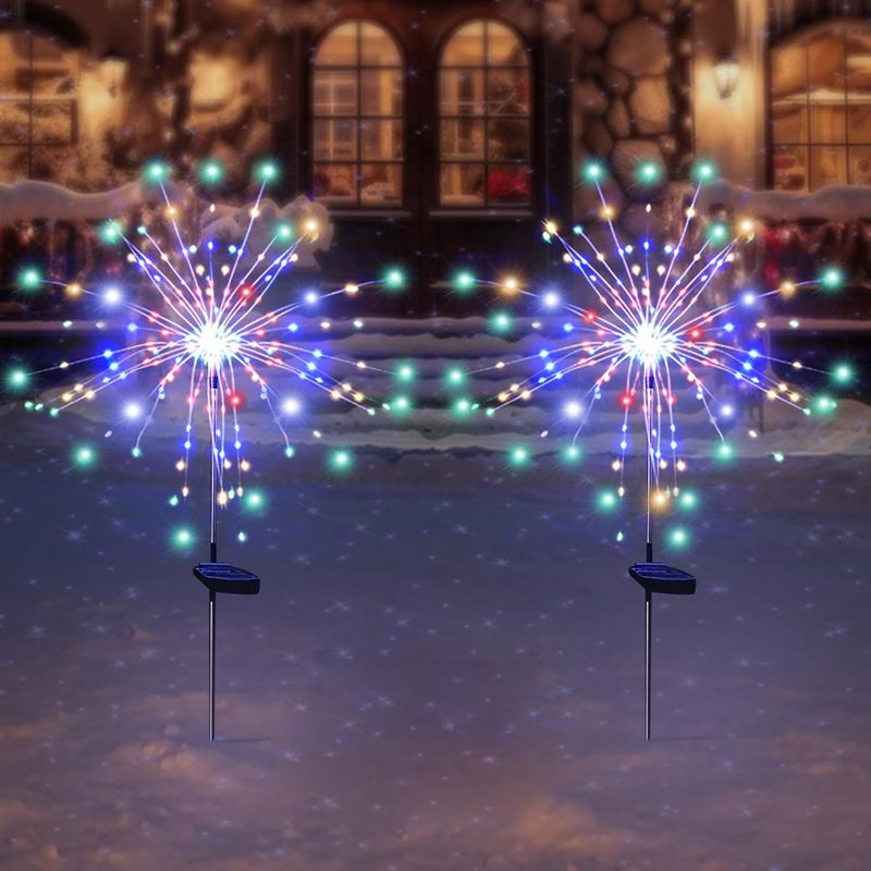 4-Pack Color Changing Solar Firework Lights – Outdoor Waterproof LED Sparkle Stakes, DIY Decorative Garden Lamps For Planters, Patio & Landscape