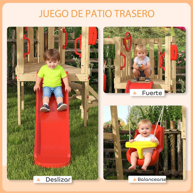 Outsunny columpio infantil 4 en 1, con columpio nido e individual, red Outsunny columpio infantil 4 en 1, con columpio nido e individual, red
