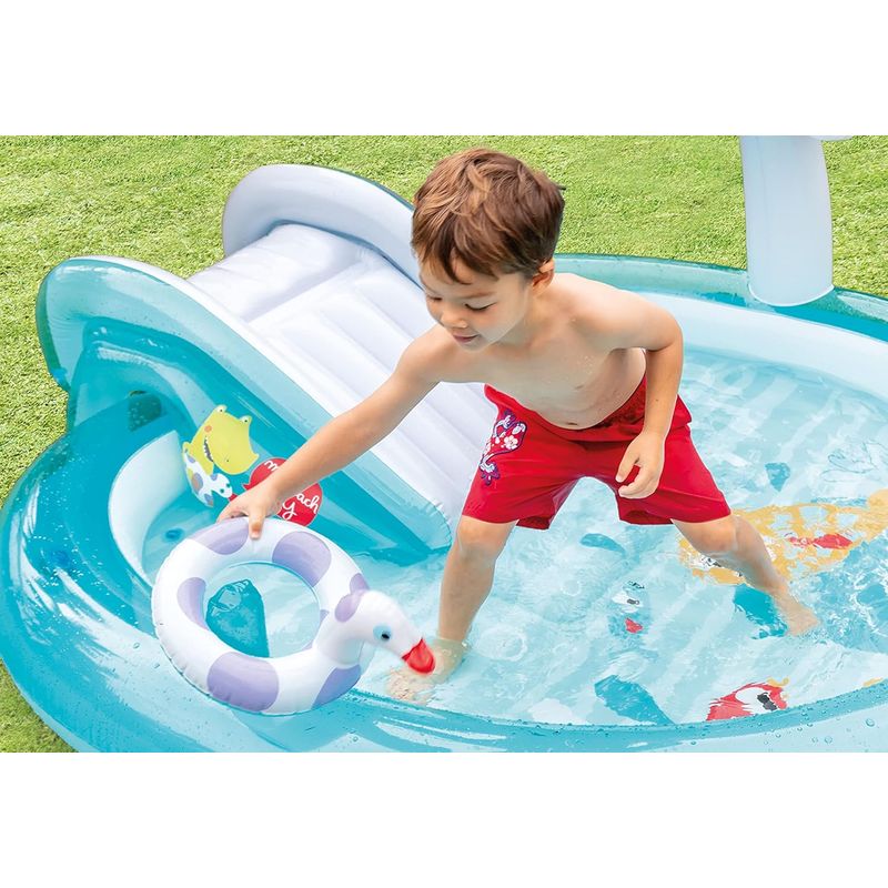 Piscine Gonflable Enfant Girafe – Pataugeoire Bébé Avec Auvent, Fond à Bulles Et Tuyau D’eau Allongé