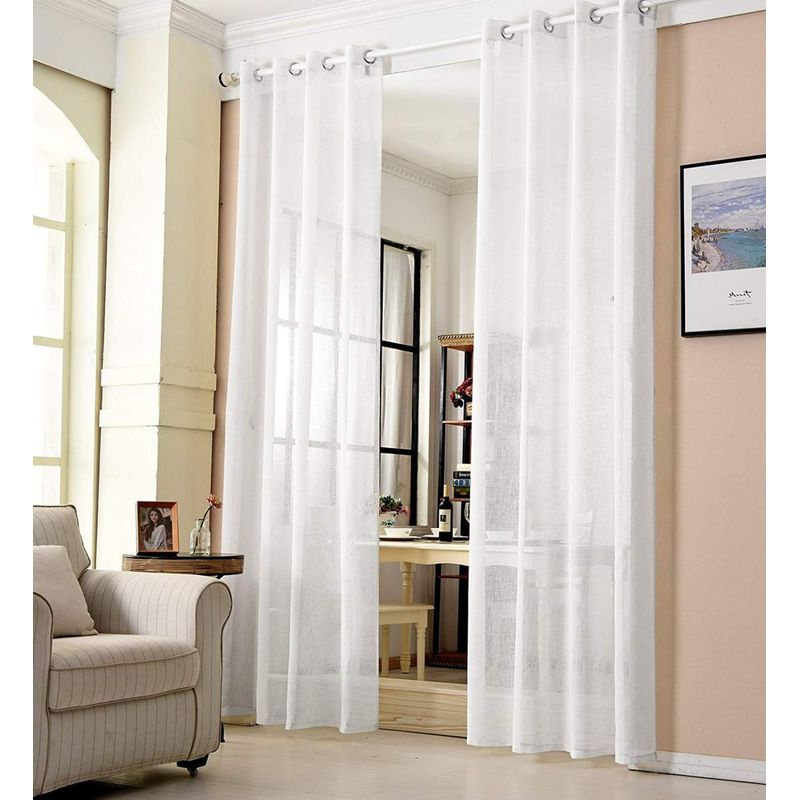 WOLTU 2er-Set Gardinen transparent mit Ösen Leinen Optik weiß 140x245 cm