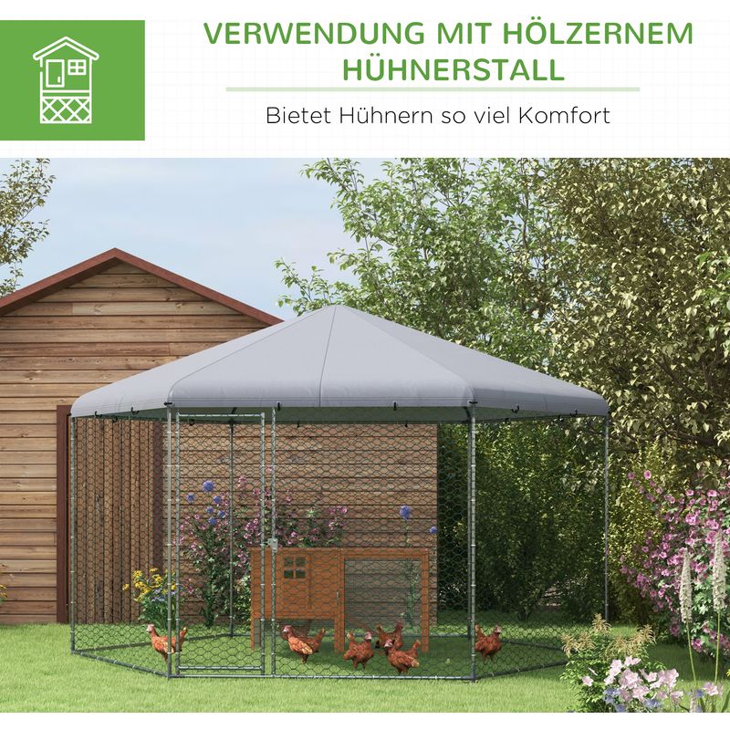 Hühnerstall Freilaufgehege aus Stahl, 280 x 380 x 197 cm 6-12 Hühner Hühnerstall Freilaufgehege aus Stahl, 280 x 380 x 197 cm 6-12 Hühner