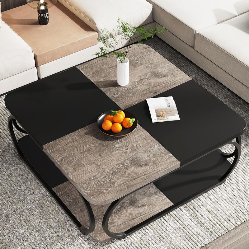 Tribesigns Couchtisch Quadratisch für Wohnzimmer, 100 x 100 x 50 cm Holzwerkstoff Couchtisch Niedrig Wohnzimmertisch für Modernes Wohnzimmer, Schwarz Grau