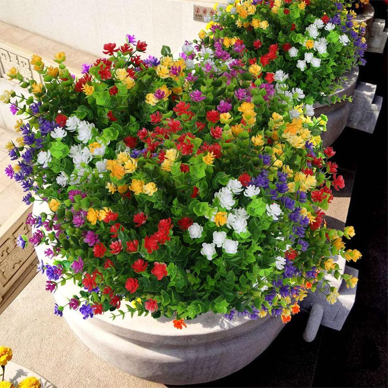 12 Stück Kunstblumen Draußen, Künstliche Blumen wie echt, Künstliche Pflanzen Blumen Wetterfest, Fake Blumen, Deko Plastik Blumen für Balkon Garten Balkonkasten Außen Innen 6 Farben