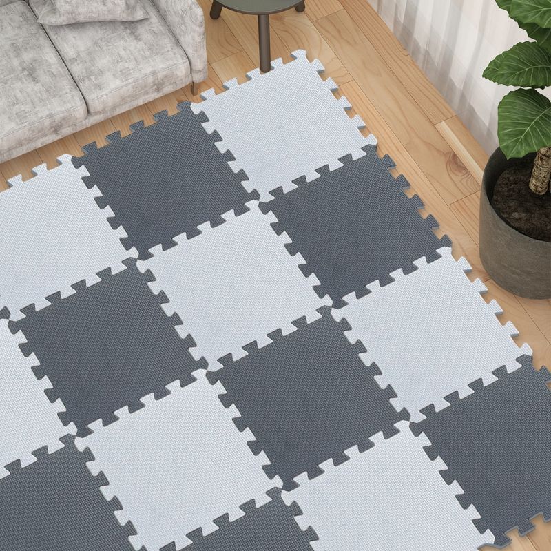 Tapis Puzzle Mousse EVA 18 Pièces – 30x30 Cm, épaisseur 1 Cm, Gris Et Blanc – Idéal Pour éveil Et Jeux Au Sol