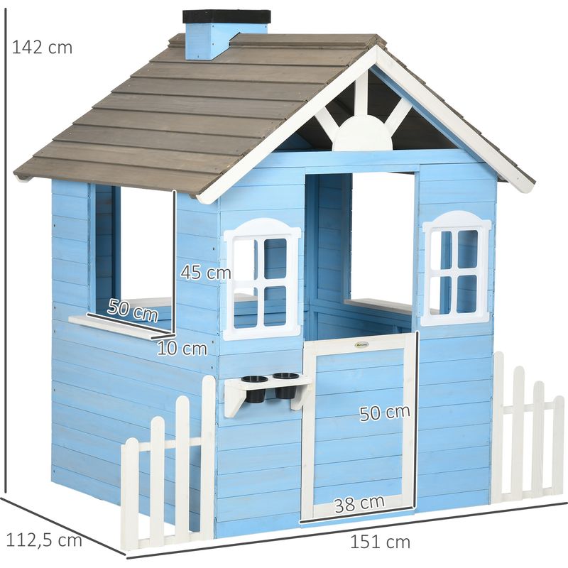 Outsunny Cabaña Infantil de Exterior, casita Infantil de Exterior, con Puerta, Ventanas y jardineras, cabaña de jardín para niños de 3 a 8 años, 114 x 126,4 x 135 cm, marrón