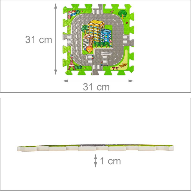 Alfombra Puzzle Ciudad De Relaxdays – 9 Piezas De Goma EVA De 90×90 Cm Para Bebés Y Niños