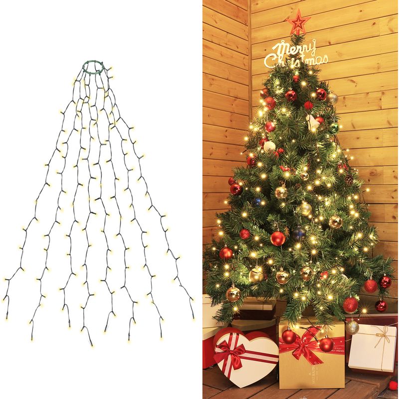 Weihnachtsbaum Lichterkette LED mit Ring, Christbaumbeleuchtung Weihnachtsdeko, Tannenbaum Lichterkette, Baummantel Weihnachtsbeleuchtung, 9 Beleuchtungsmodi, 3m mit 10 Girlanden / 350er LED / Warmwei