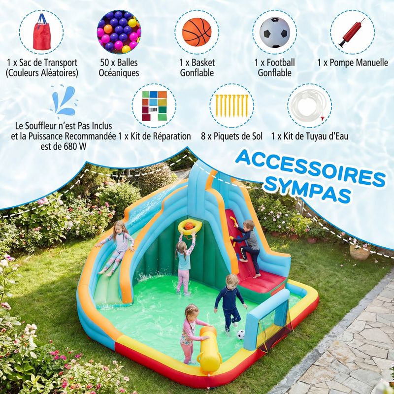 Costway Parc Aquatique Gonflable avec Mur d'Escalade, Poteau de Boxe, Jante de Basketball, Souffleur 680 W Costway Parc Aquatique Gonflable avec Mur d'Escalade, Poteau de Boxe, Jante de Basketball, Souffleur 680 W