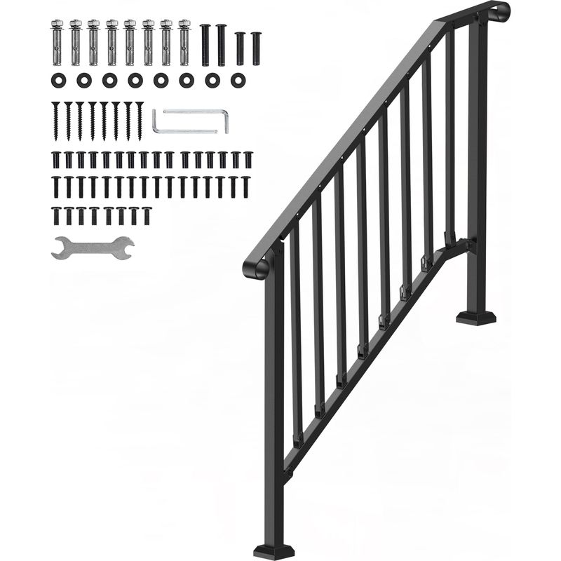 Main Courante En Fer Forgé Noir Pour Escalier 1 à 3 Marches – Murale Intérieur/extérieur
