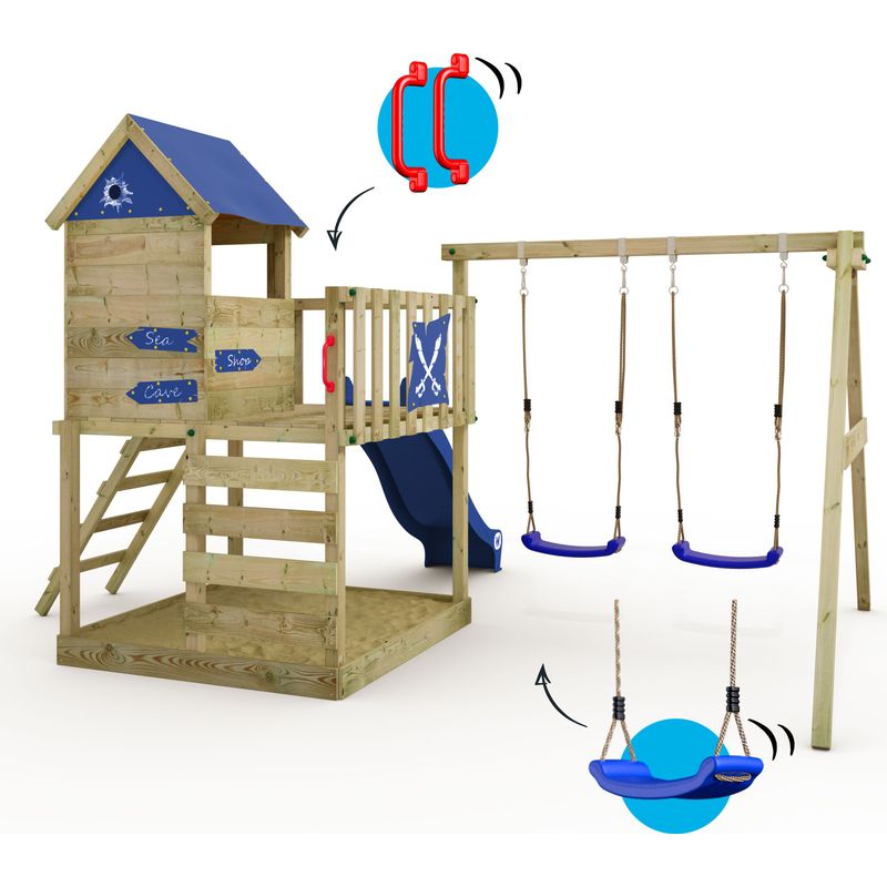 Parque Infantil Wickey Smart Savana Con Tobogán, Columpio Y Arenero – Torre De Escalada De Madera Con Accesorios Para Jardín, Garantía De 10 Años