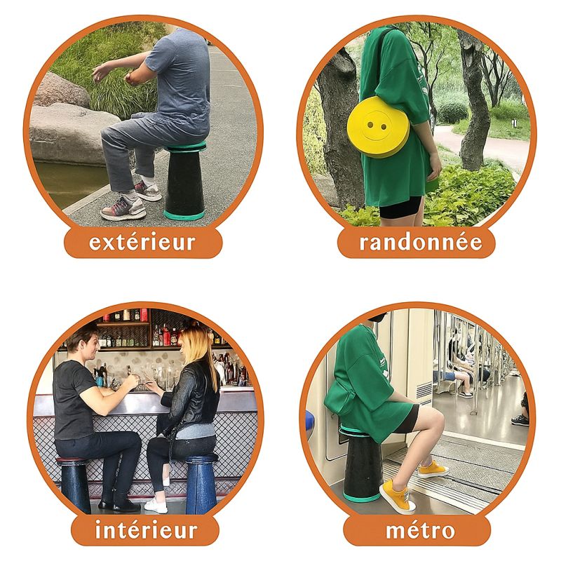 Tabouret Pliant Télescopique – 26 Cm De Diamètre, Hauteur 6,5 à 45 Cm, Charge 200 Kg, Léger 1 Kg, Pour Pêche, Camping, Jardin