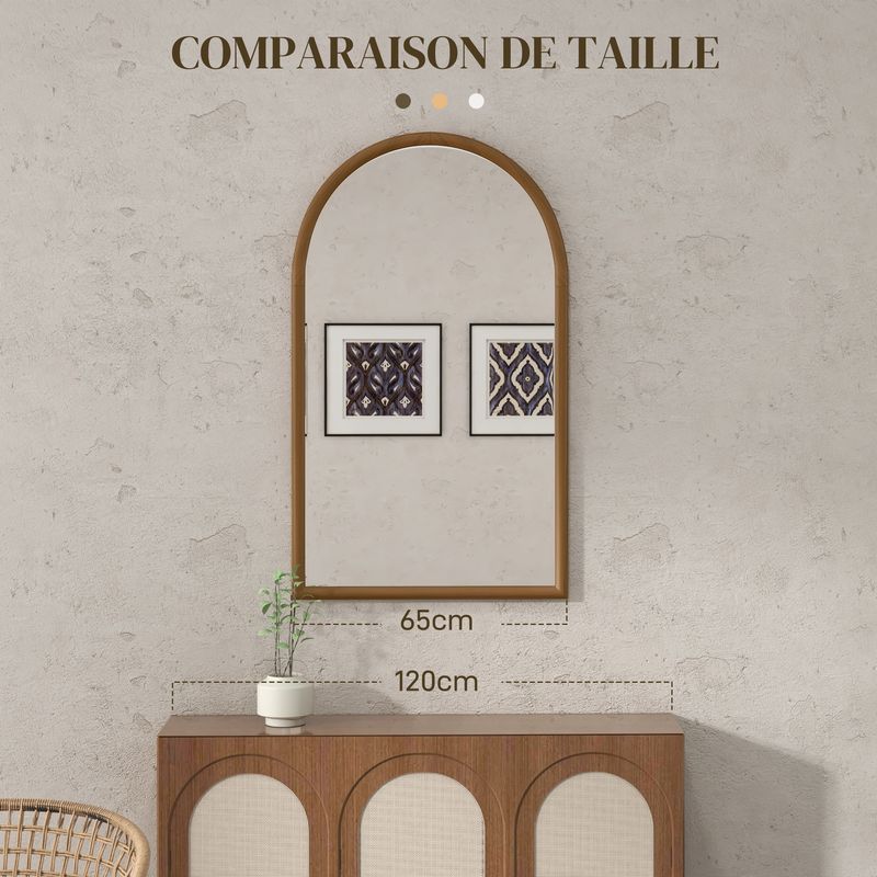 LIFEZEAL Miroir Décoratif Arqué Mural, Miroir avec Cadre en Métal Rustique et Verre Haute Définition, Décoration avec Motifs en Treillis pour Salon, Chambre à Coucher, Entrée (69 x 3,5 x 88,5 cm,Kaki