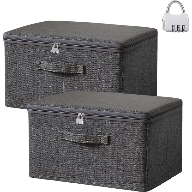Stück Abschließbare Box, Aufbewahrungsbox mit Deckel Stoff, Stapelbare Faltbox, Abschließbare Kiste mit Griff, Box mit Zahlenschloss für Kleidung Süßigkeiten (S 30 x 20 x 14 cm)