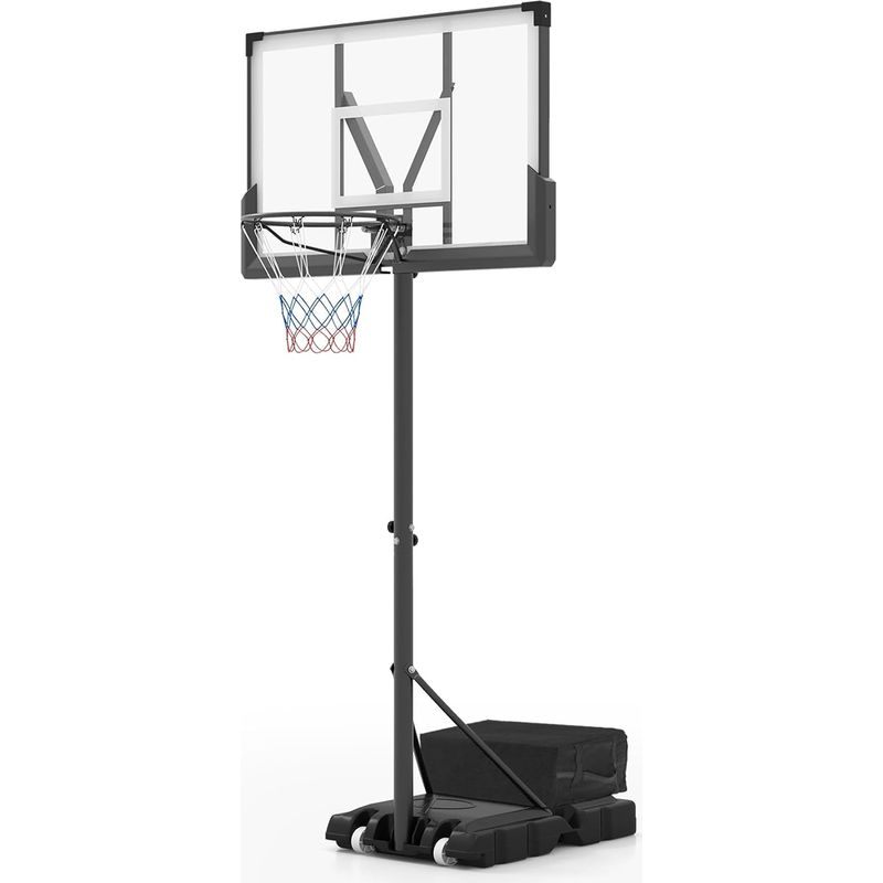 COSTWAY Panier De Basket Réglable 225-305 Cm – Panneau PC Incassable, Roues, Sac De Lest, Indoor/outdoor