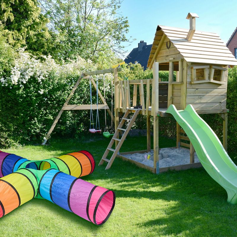 Relaxdays Tunnel de jeu enfant avec 4 tubes, multicolore, extérieur