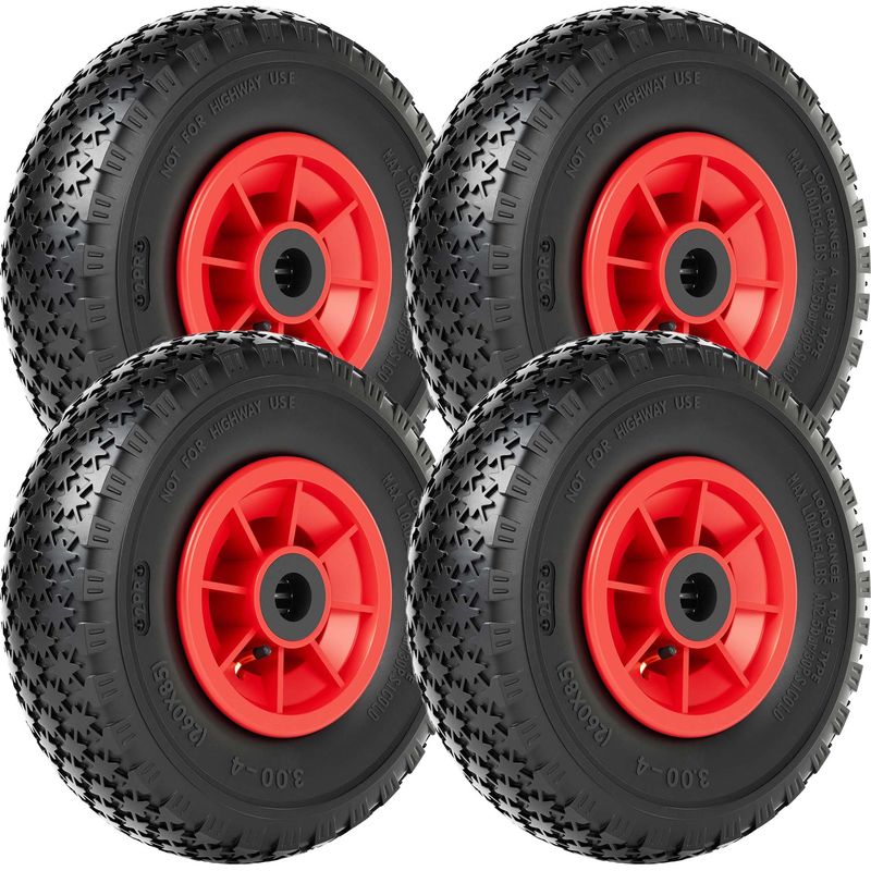 Wiltec Rad 3.00-4 – Schubkarren-Komplettrad, 85 X 260 Mm, 90 Kg Tragkraft, Kunststofffelge, Winkelventil, Luftreifen, Für Sackkarre & Bollerwagen