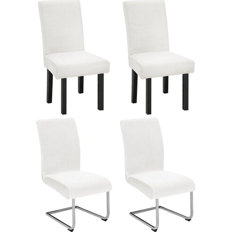 4er Set Stuhlhussen für Schwingstuhl, Stretch Samt, Weiß, Waschbar