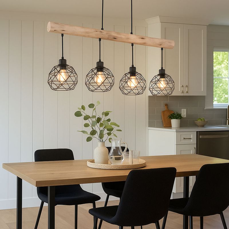 Pendel-Strahler Deckenlampe Vintage – Holz &  Produktbild-Vorschau 2