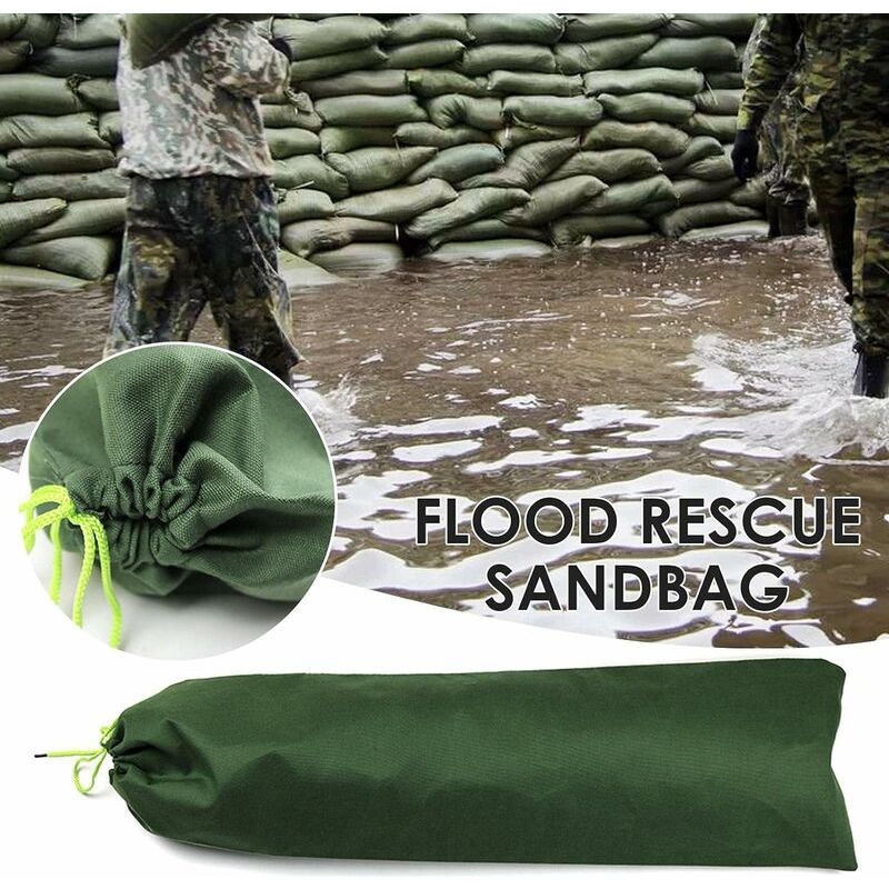 Set Da 4 Sacchi Di Sabbia Lunghi In Tela 19x150cm Per Controllo Inondazioni, Con Cordoncino, Per Garage, Porte, Finestre E Cantine, Colore Verde