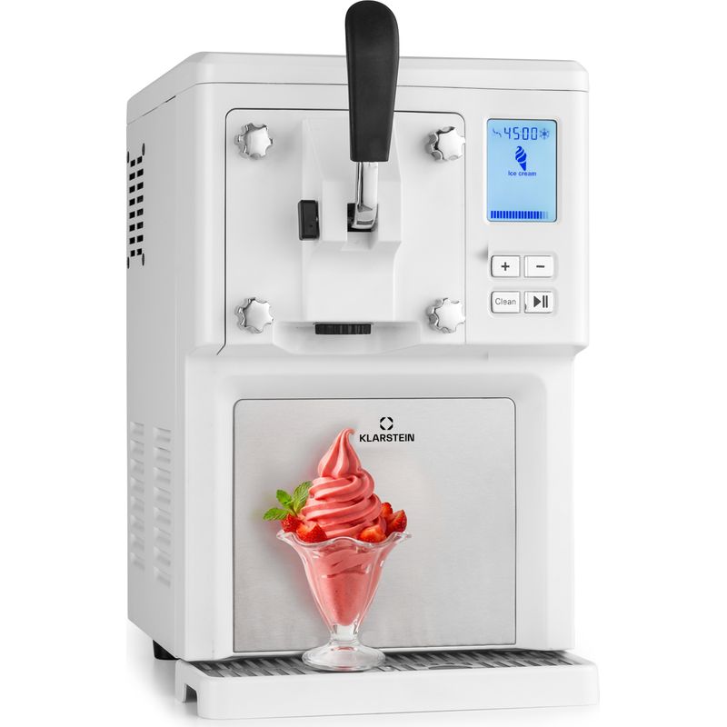 Klarstein Sweet Sundae Softeismaschine – selbstkühlender Kompressor, ohne Vorgefrieren, 1,5 l, Kühlhaltefunktion, digitaler Timer, weiß