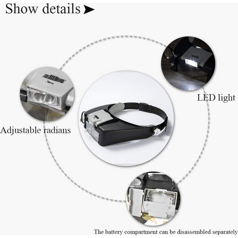 Grossissement 10X 15X 20X 25X, Loupe à lumière LED réglable pour