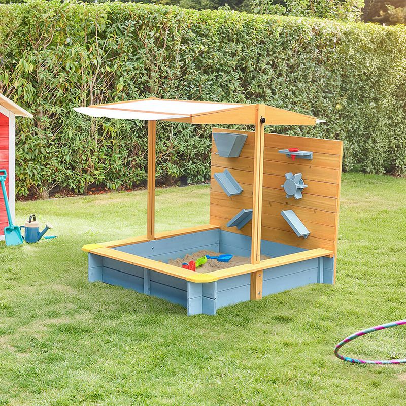 LEADZM Bac à Sable En Bois 110x110x21 Cm – Avec Bancs Intégrés Et Couvercle – Pour Jardin Et Plage – Dès 3 Ans