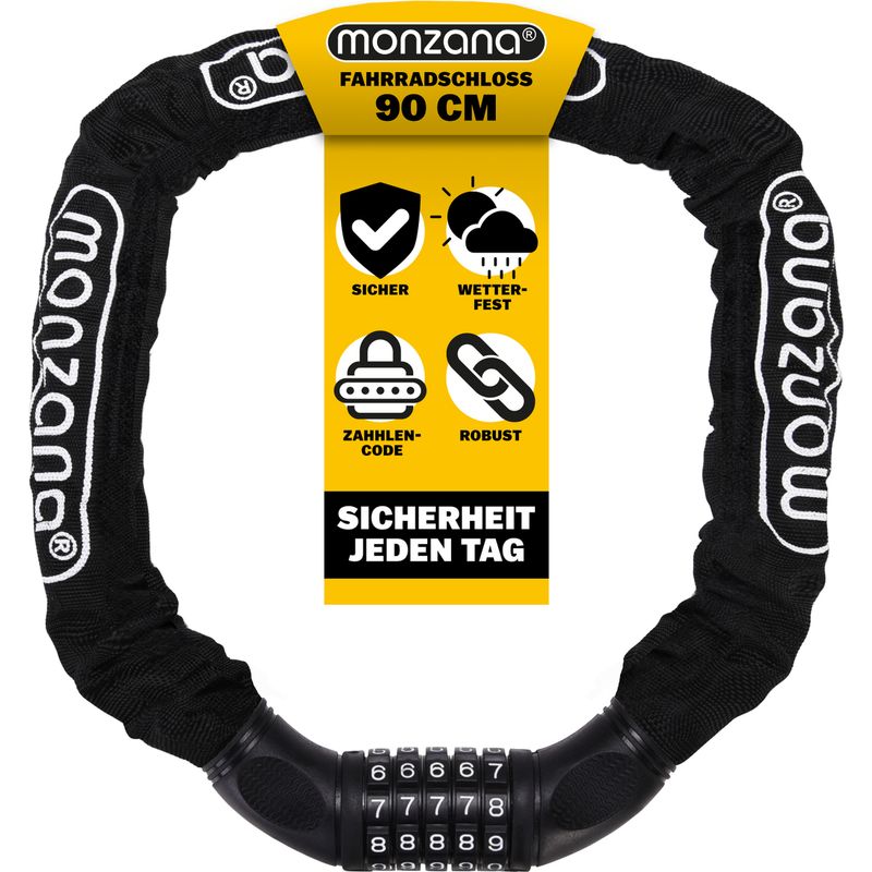 MONZANA Fahrradschloss Hohe Sicherheit Zahlenschloss 5-stellig  Kettenschloss 6mm Stahlkettenglieder Gehrtet Fahrrad Motorrad 90/120cm 90cm