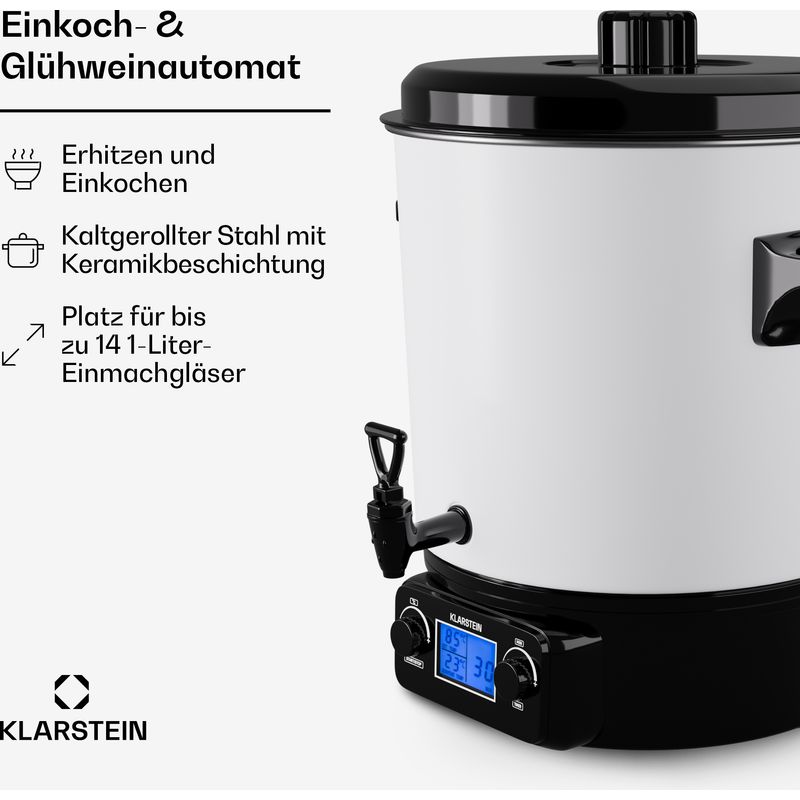Klarstein Einkochautomat mit Hahn, 27L Digital-Einkochautomat, 1800W Edelstahl-Einkochtopf, Einkochautomaten für Glühwein & Speisen, Heißwasserkocher, Teemaschine & Glühweinkocher mit Zapfhahn