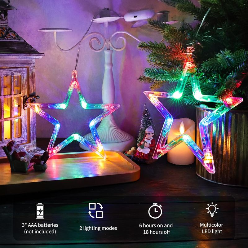 4er-Set LED Stern-Weihnachtsbeleuchtung Mit Timer & Saugnäpfen – Batteriebetrieben, Warmweiß, Für Fenster, Balkon, Party &