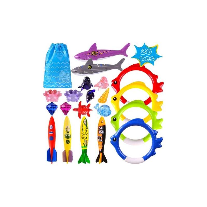 ZLPBAO 45 Pièces Jouets De Plongée Piscine – Anneaux, Torpilles, Trésors, Animaux – Sac Inclus – Pour Enfants 3-12 Ans, Entraînement Sous-marin