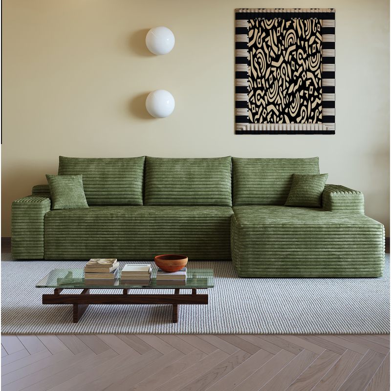 Modulares Ecksofa 270 cm in Grün, mit umkehrbarer Chaiselongue und Cordbezug