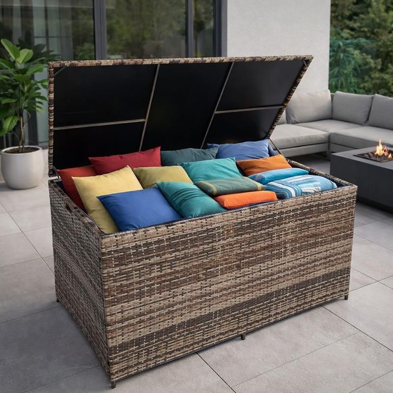 Auflagenbox Poly Rattan 870 Liter XXL Kissenbox Aufbewahrungsbox Beige-Braun