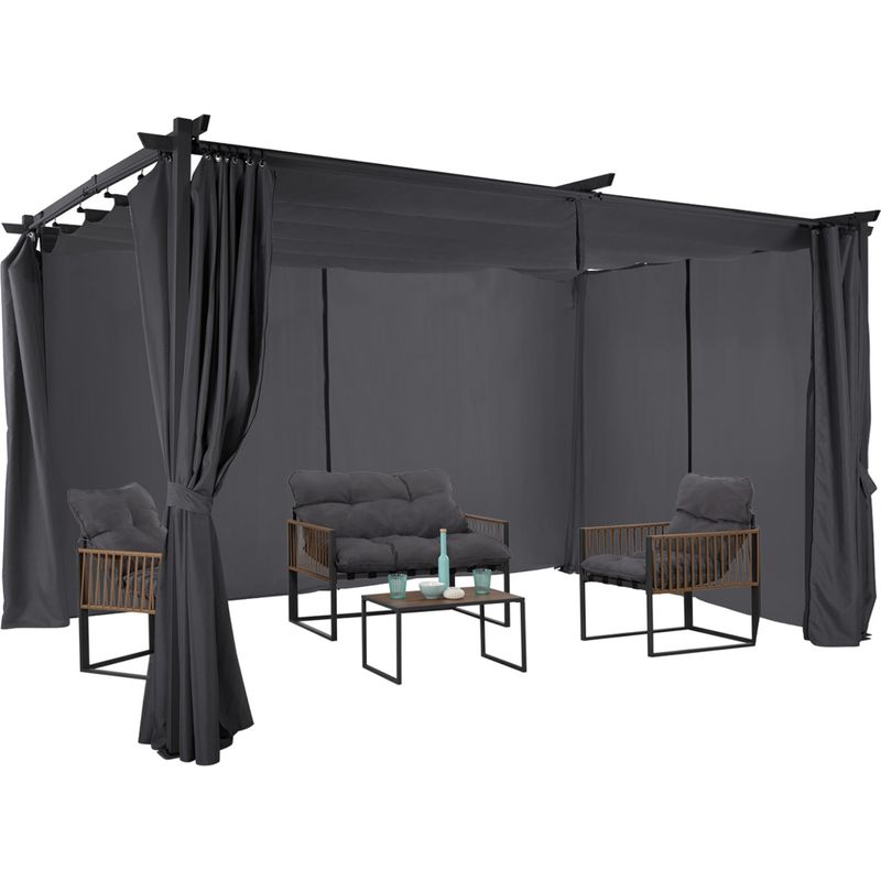 Pérgola IDMarket Edición Limitada 3x6 M – Techo Retráctil Y 6 Cortinas Opacas, Estructura Metálica Gris Antracita – Para Jardín Y Terraza