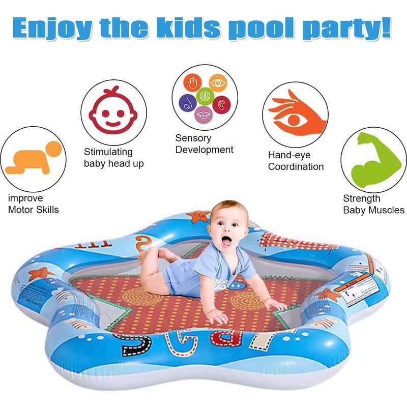 LATERN Pataugeoires pour Enfants, 100CM x 40CM Piscine Gonflable pour Bébé 3 Anneaux PVC Antidérapants Piscines avec Baignoire pour Enfants Famille Extérieur Jardin Arrière-Cour Eau Jeu (Bleu