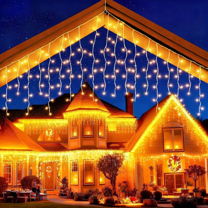 Eisregen Lichterkette Außen 10M verbindbar, 400 LED Weihnachtsbeleuchtung Außen mit Fernbedienung, IP65 Lichterketten Vorhang Aussen mit Timer/8 Modi für Weihnachtsdeko, Party, Hochzeit
