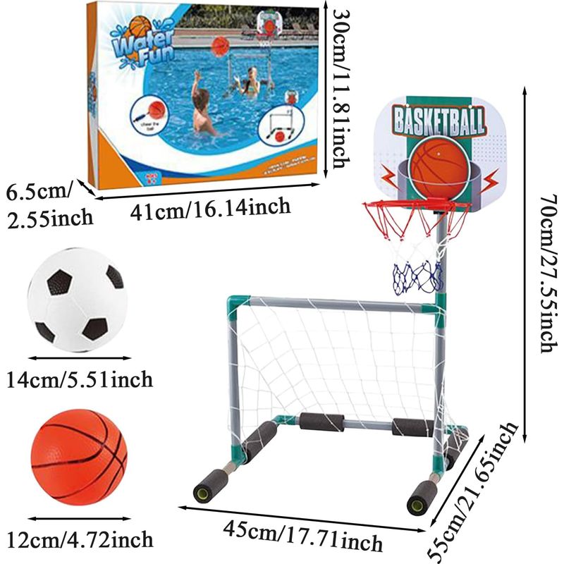 Panier de basket gonflable pour piscine avec 4 grandes balles, pompe et autocollants - Idéal pour les adultes pour s'amuser dans l'eau (bleu