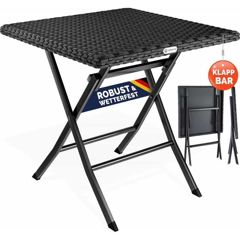 CASARIA® Gartentisch Wetterfest Klappbar 65x65cm Balkontisch Polyrattan Outdoor Klein 60kg Belastbarkeit Klapptisch Garten Terrasse Balkon Camping Tisch Schwarz