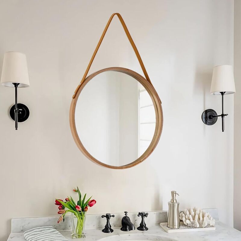 Miroir Rond Naturel à Suspendre, 30 Cm, Style Ferme, Avec Corde En Cuir Pour Salle De Bain Chambre Salon Entree Decoration Interieure 88755440 Miroir Rond Naturel à Suspendre, 30 Cm, Style Ferme, Avec Corde En Cuir Pour Salle De Bain Chambre Salon Entree Decoration Interieure 88755440