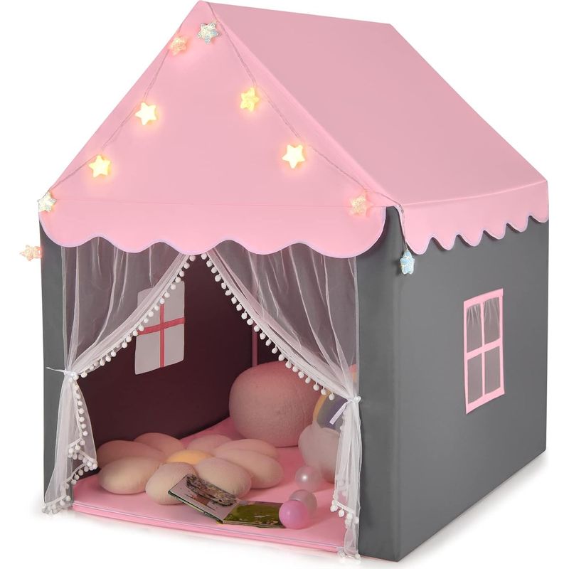 Tente Tipi Enfant Pliable Avec Tapis Et Guirlande Lumineuse – Violette, 120x120x140 Cm, Structure Bois, Fenêtre, Pour Filles Et Garçons 1-12 Ans