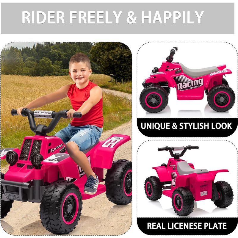 Quad Électrique Enfant 6V – LED, Musique, Klaxon – 1,8 Km/h – Démarrage Facile – ATV 3+ Ans
