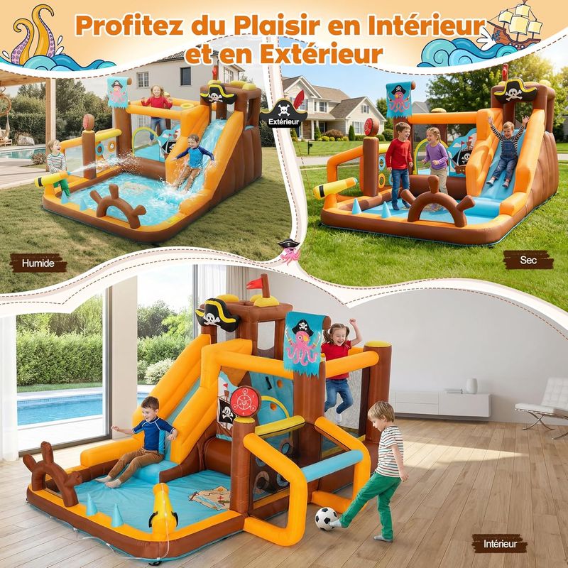 Château Gonflable XXL UEV – 8 En 1 : Toboggan, Trampoline, Basket, Piscine, Boxe – 5 Enfants Max 45kg – 520x320x215 Cm – 450W Souffleur Inclus