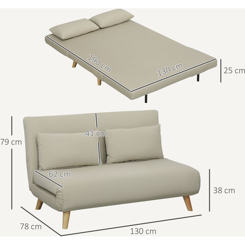 HOMCOM 3 in 1 Schlafsofa 130 x 78 cm Sofa mit Bettfunktion, Klappbar Couch mit Lendenkissen, Samtoptik, Verstellbarer Rückenlehne für Wohnzimmer, Schlafzimmer, Beige