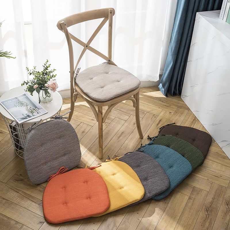 BDMFJY Galettes de Chaise en Forme de Trapèze Assise Confortable avec Attache, Coussin de Siège en Coton et Lin, Intérieure Extérieure, 41 (arrière) 35 (derrière) x 43,Gris,43x41cm(6 Pcs